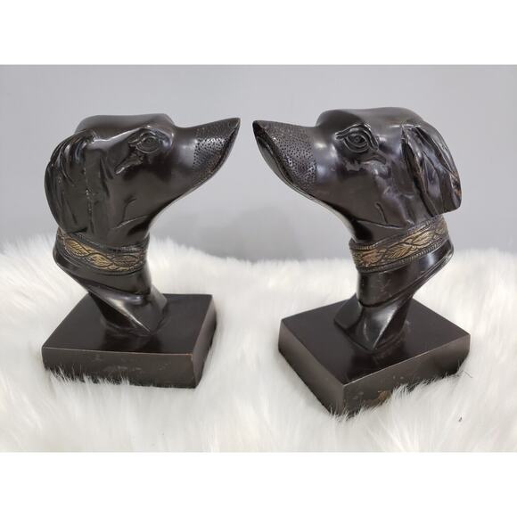 RARE Vintage Painted Bronze Whippet Greyhound Bookends Egyptian Library Decor - Picture 6 of 9